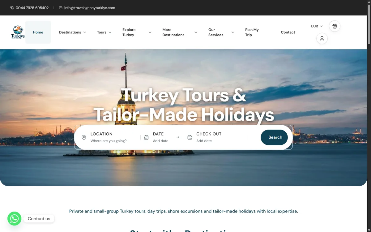 Travel Agency Türkiye web sitesinin ana sayfası