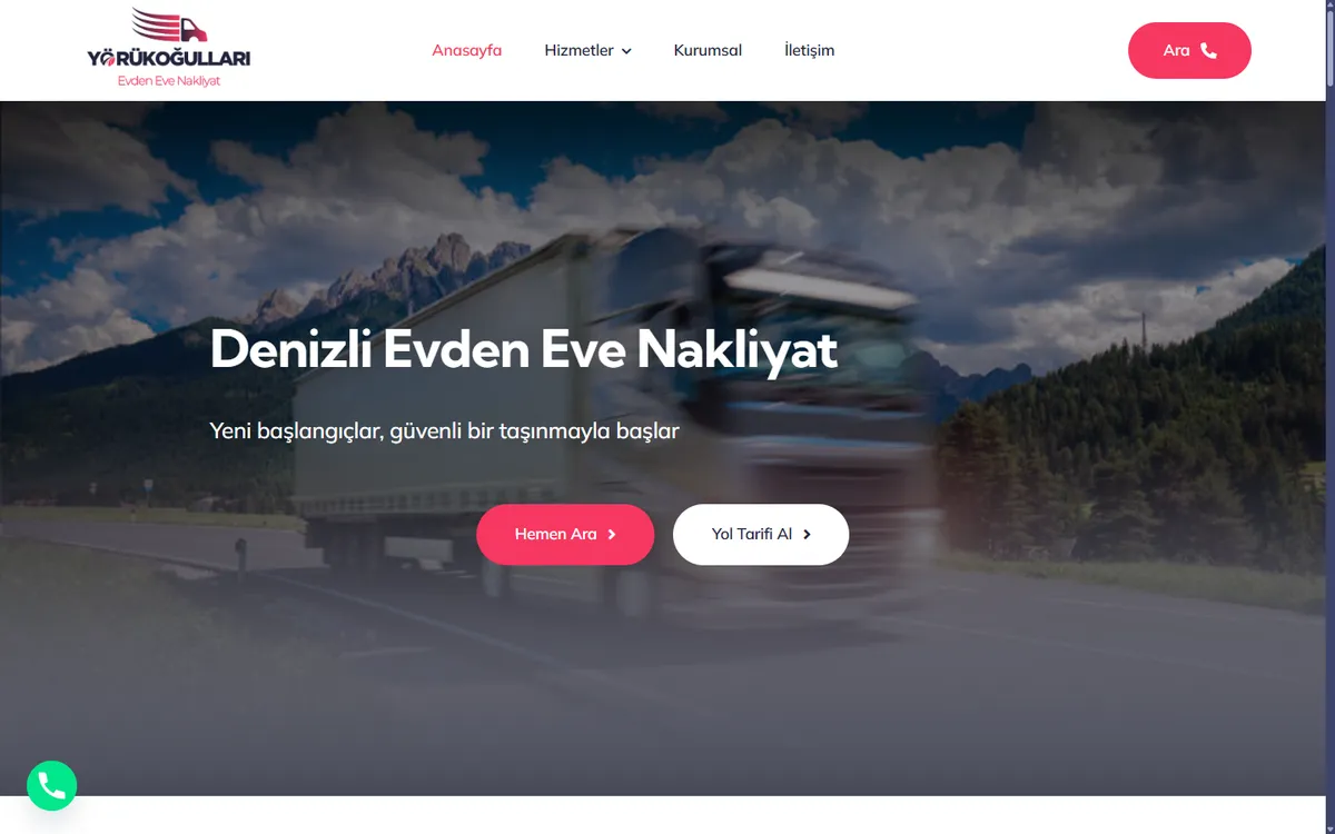 Yörükoğulları Evden Eve Nakliyat web sitesinin ana sayfası
